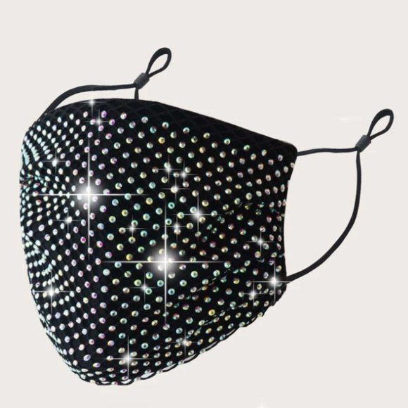 The Wild Clover Accessories - BLACK RHINESTONE FACE MASK